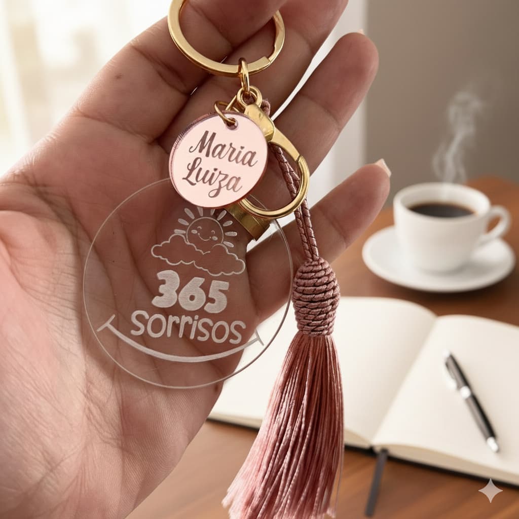 Kit Chaveiro 365 Sorrisos Personalizado Tag Com Nome Acrílico