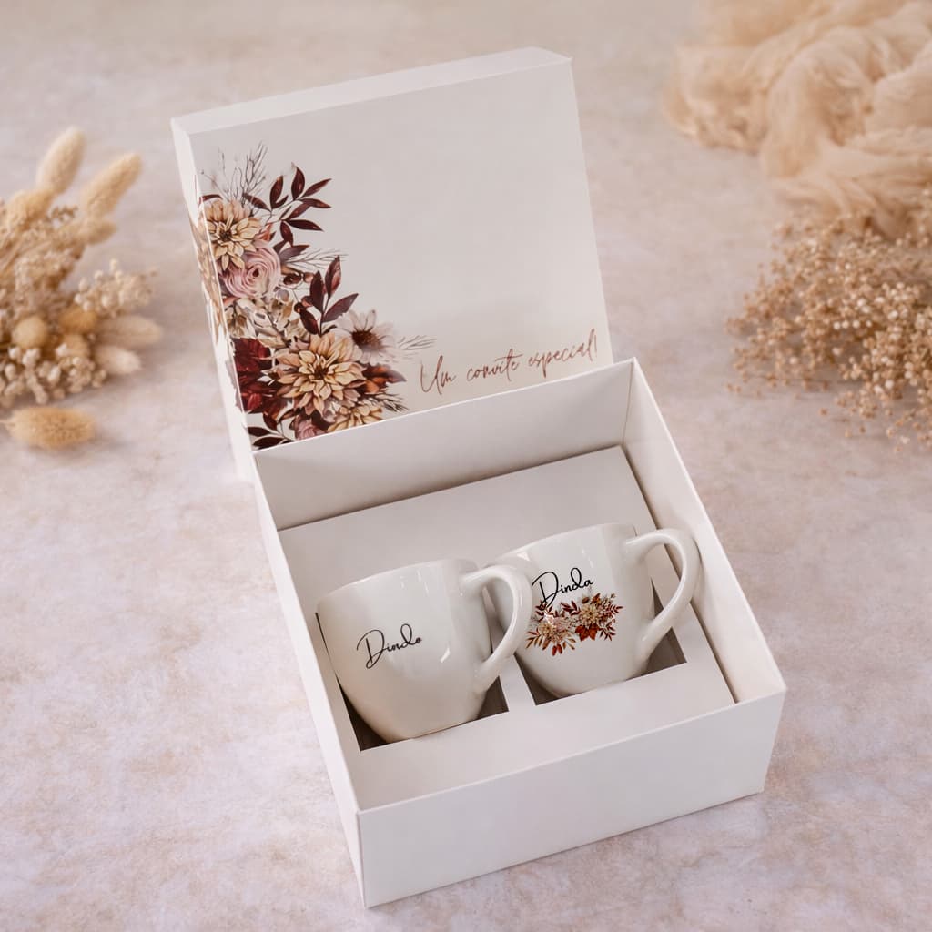 Caixa com Xícara de porcelana para padrinhos de Batizado personalizada