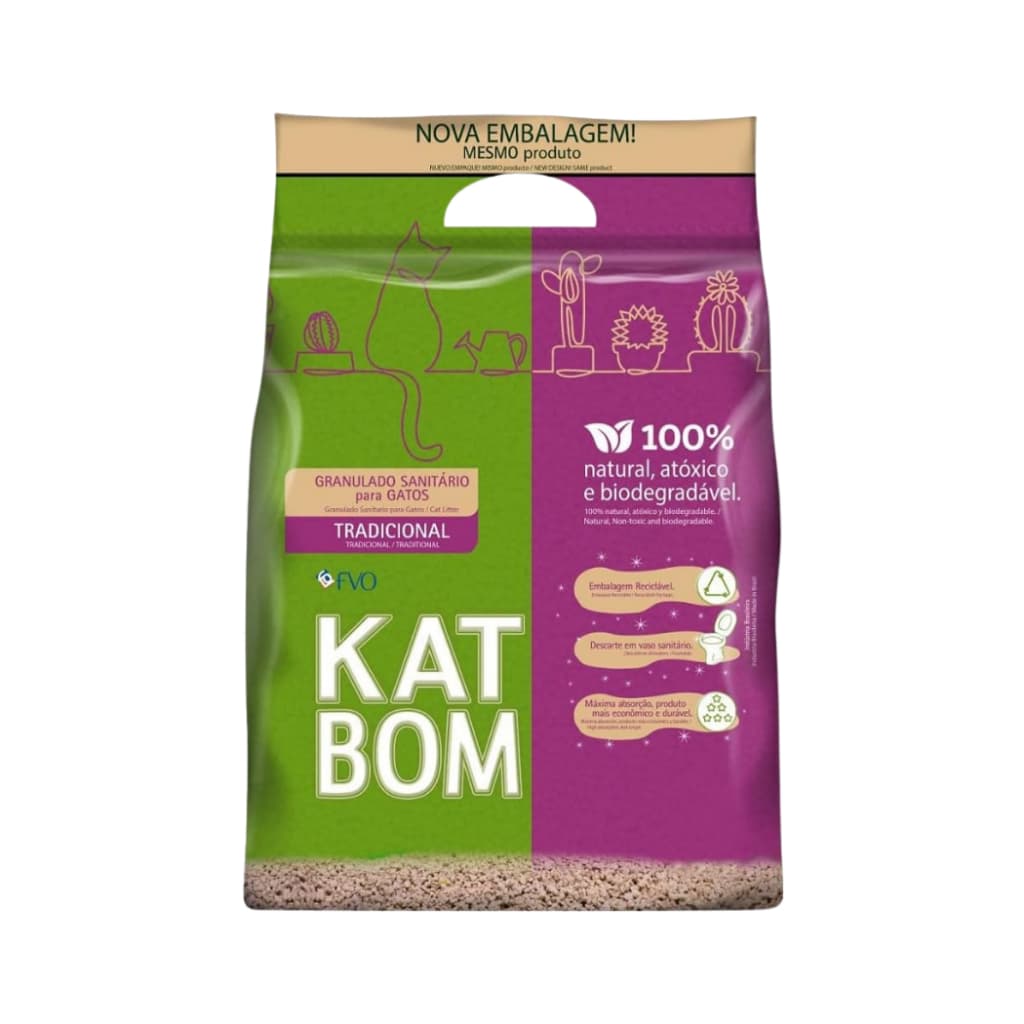 Areia Sanitária Higiênica Granulado para Gatos Natural Biodegradável Premium Katbom Tradicional 3 Kg