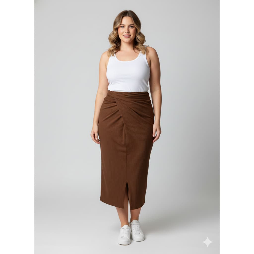 Saia Midi Canelada Vira Vestido Multiformas Elegante Versátil