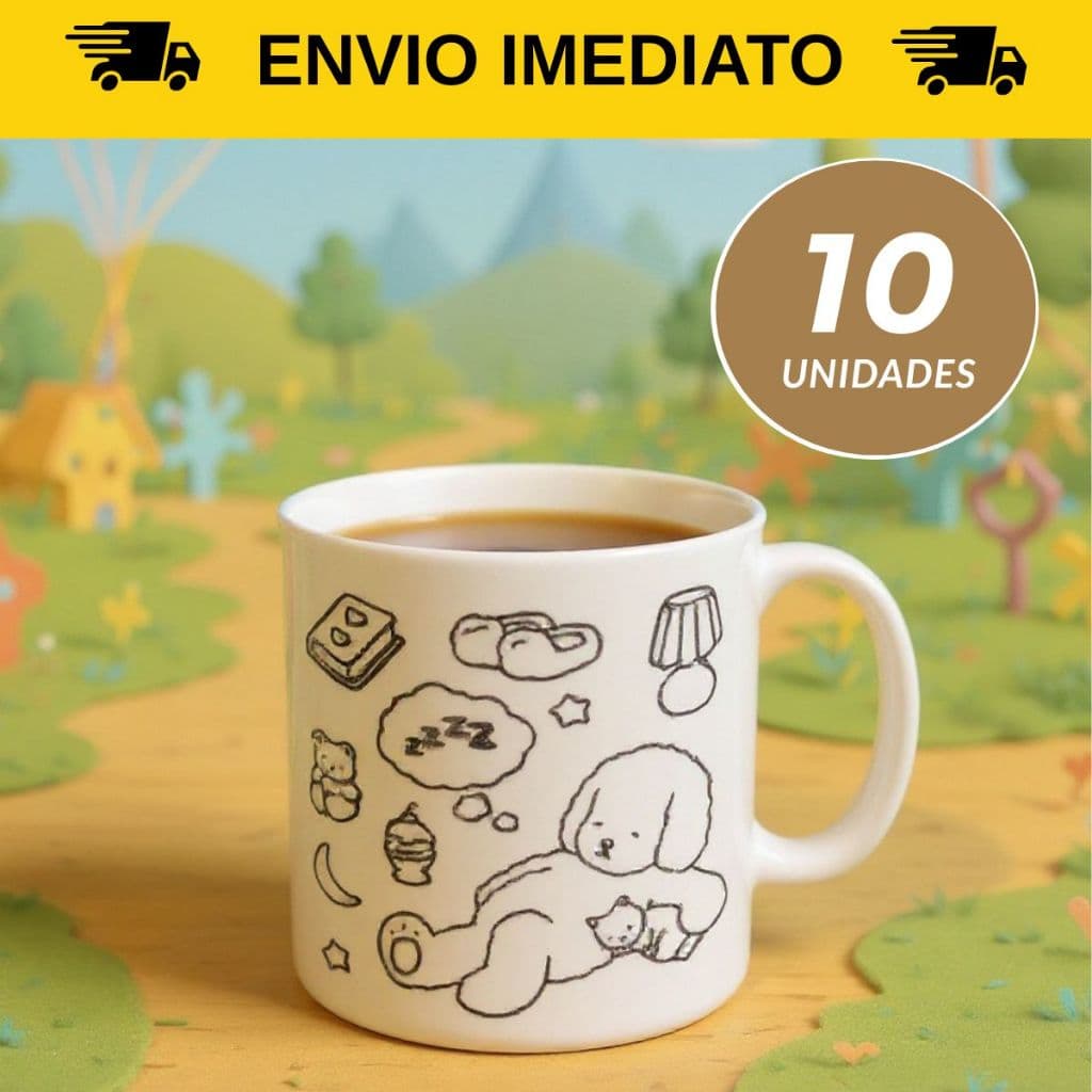 Kit até 10 Canecas colorir pintar urso cachorro dominhoco crianças creche caneca infantil personalizada merenda escolar