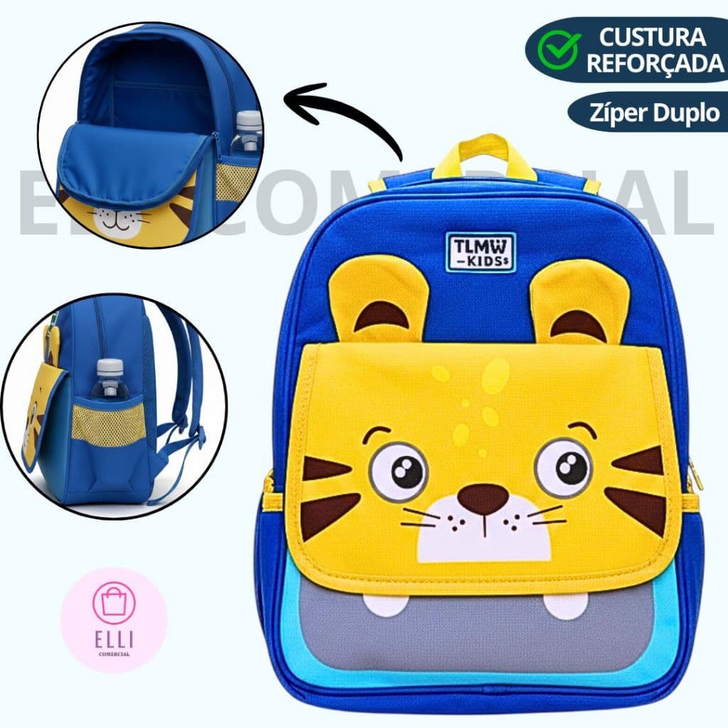 Mochila Escolar Infantil Grande De De Urso Com Bolsa Lateral Menino Menina