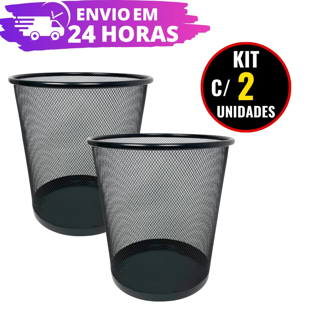Kit 2 Lixeiras Metal Aramado Cesto Lixo Reforçado 10L Escritório