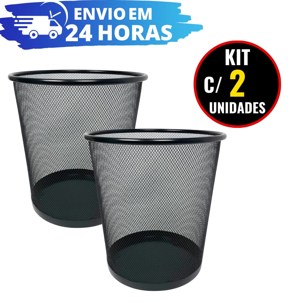 Kit 2 Lixeiras Metal Aramado Cesto Lixo Reforçado 10L Escritório