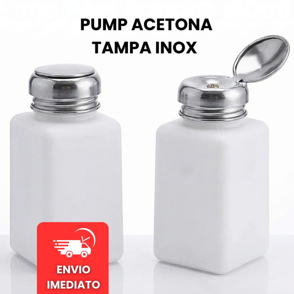 Pump para Acetona 180ml com Tampa Inox Dispenser Profissional Manicure, Removedor e Limpeza - SQ8570