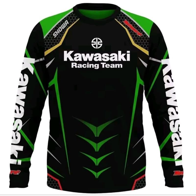 camisa esportiva manga longa kavasaki moto, ciclismo