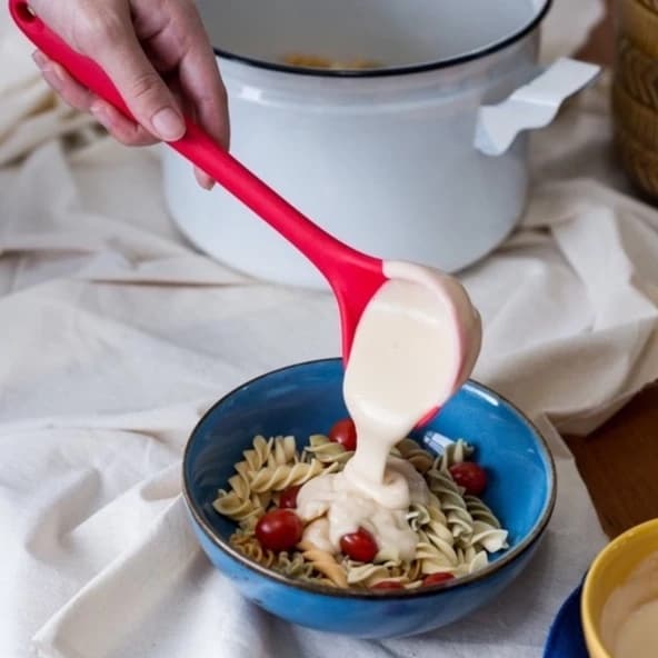 Concha Silicone Vermelha Cozinha Pegador Molho Feijão Sopa Talheres Comer Servir Presente Espátula