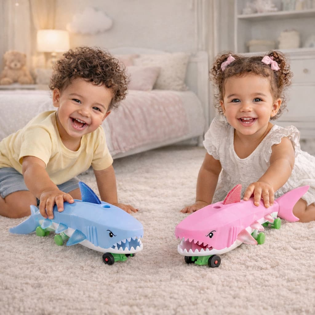 Brinquedo Infantil Tubarão/Golfinho Articulado com Luz LED, Som e Música