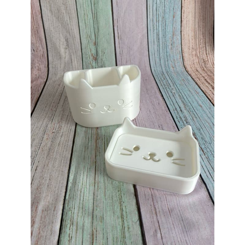 suporte para escova de dentes e saboneteira modelo gatinho