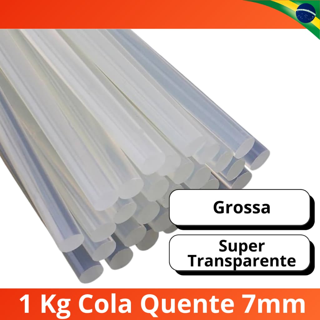 Bastão de Cola Quente Super Transparente Grosso 11mm x 30cm Pacote 1kg Tubo Translúcido Artesanato