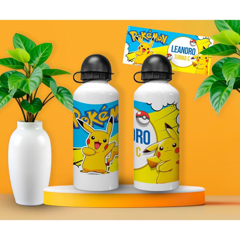 Garrafa Squeeze Alumínio Duas Tampas 600ml Personalizada Personagens com Nome + Turma - Vários Modelos