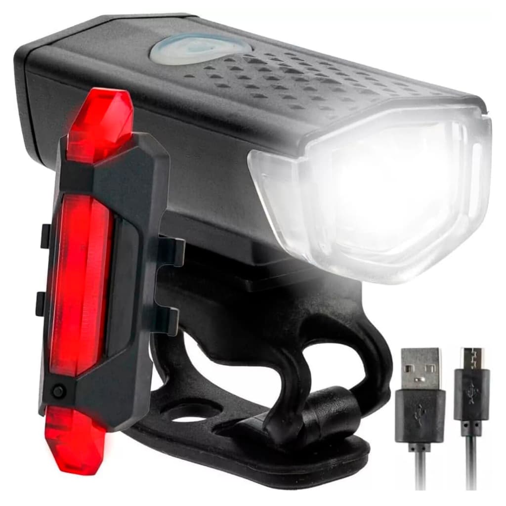 Kit Farol e Lanterna para Bicicleta LED Potente Recarregável via USB, À Prova d’Água