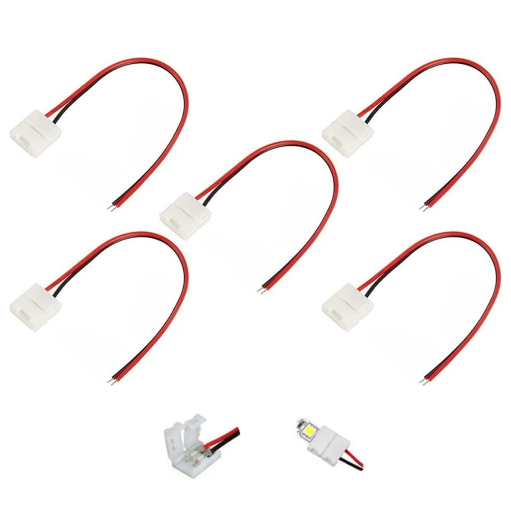 5 Cabo Conector 10mm 5050 2 Vias Monocor Rabicho Fita Led