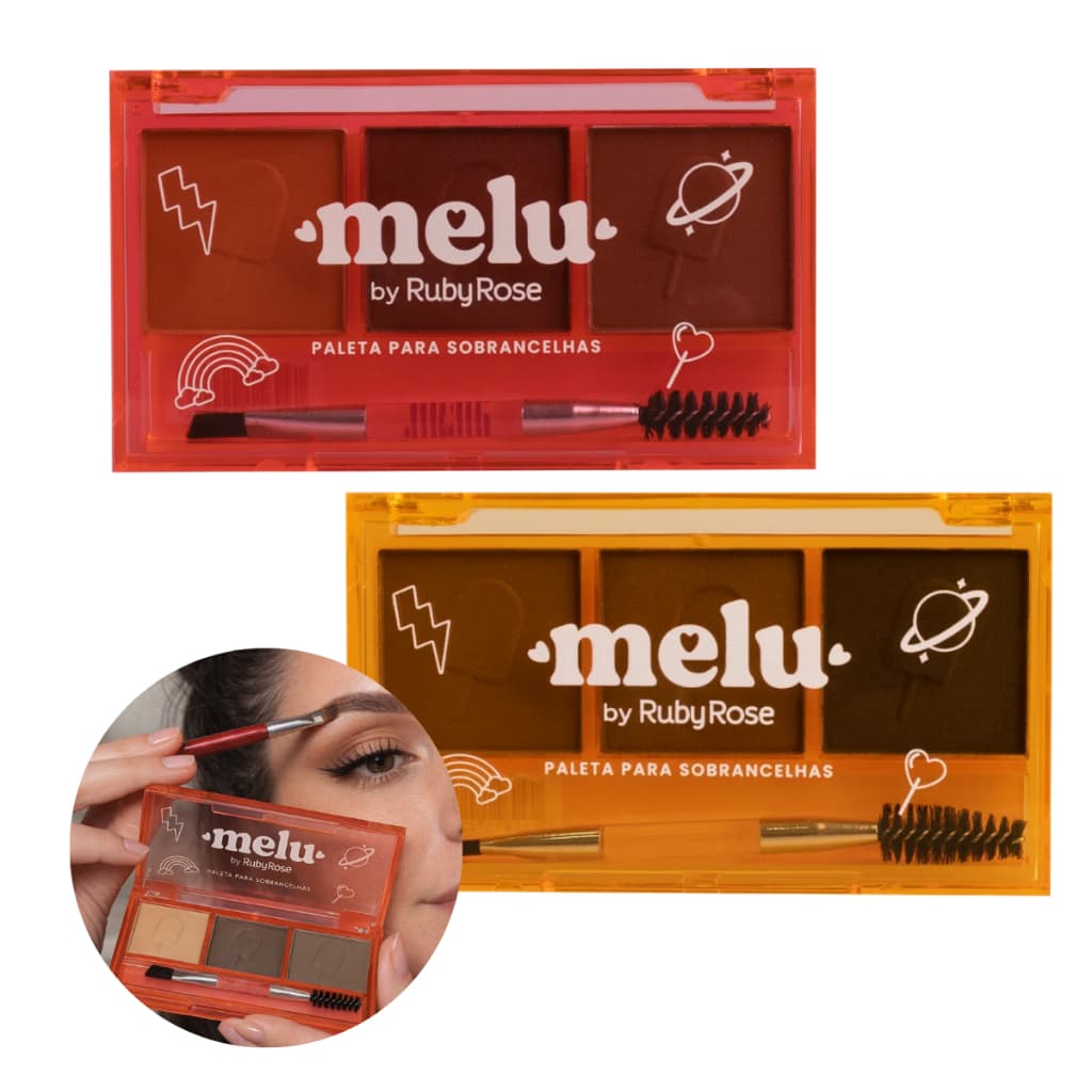 Sombra De Sobrancelha Trio Melu Ruby Rose Com Pincel Paleta Pigmentação Intensa