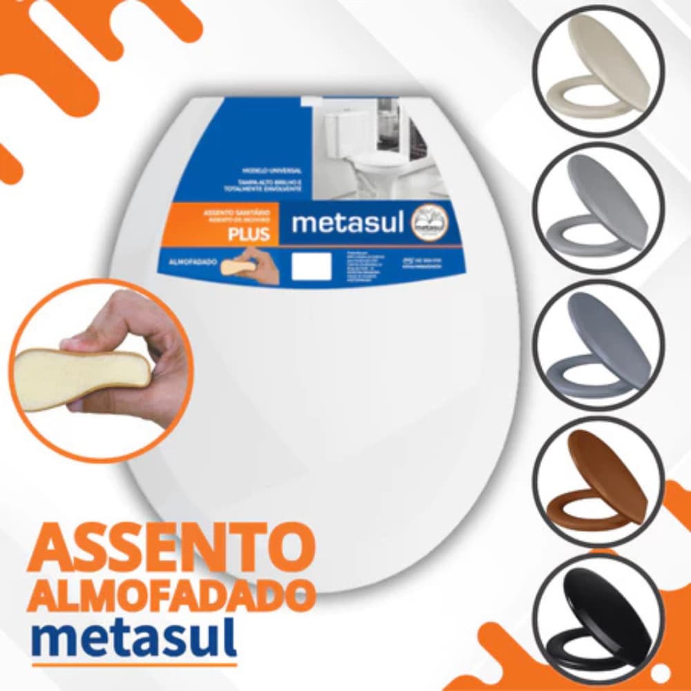 Assento Sanitário Tampa Almofadado Plus Metasul - Cores