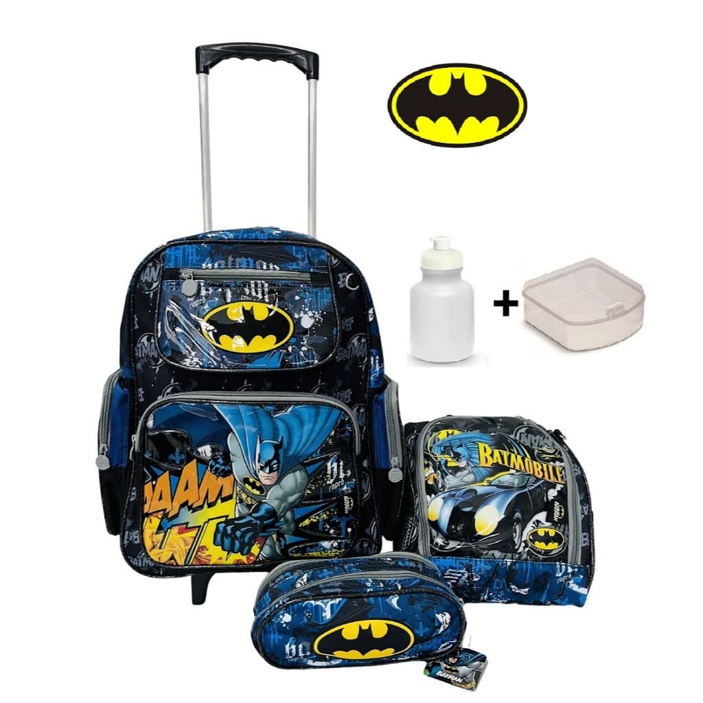 Kit Mochila de Rodinhas Batman Original + Lancheira + Estojo
