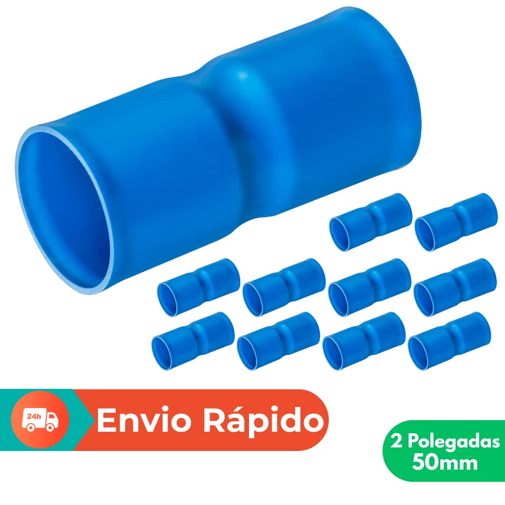 Kit 10 Luvas Cola Soldável 2" 50mm Conexão Irrigação Para Tubo PVC Azul Engate Rosca
