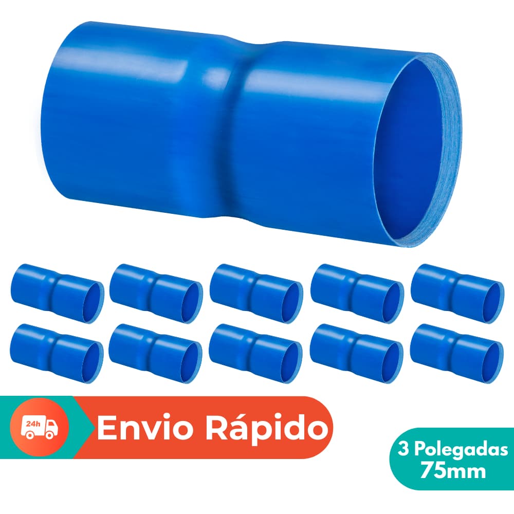 Kit 10 Un Luva Soldável 3" 75mm Tubo PVC Azul Engate Rosca Conexão Irrigação