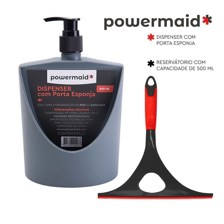 Conjunto Pia Porta Detergente 500ml Rodo Multiuso Reforçado Powermaid