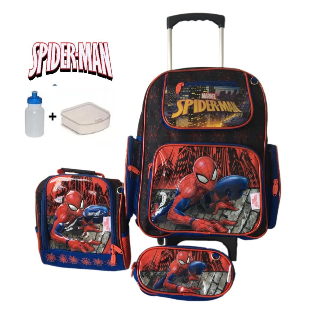 Kit Mochila Homem Aranha De Rodinhas Original + Lancheira + Estojo