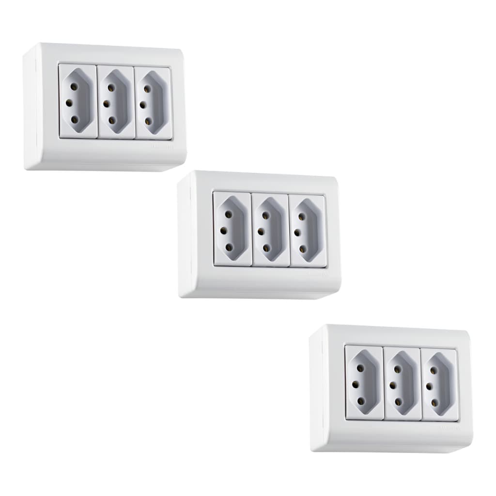 Kit 3 Caixas Tomadas Tripla Sobrepor 20a Tramontina Lizflex Branco