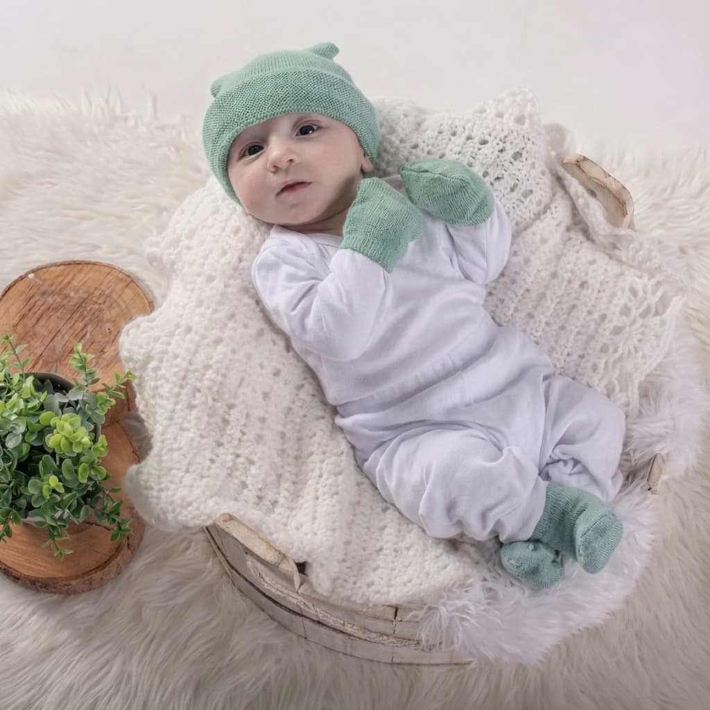 Kit Touca Luva Sapatinho 05 Peças Bebê Menino Menina Fofurinha Recém Nascidos RN - 0 a 3 Meses