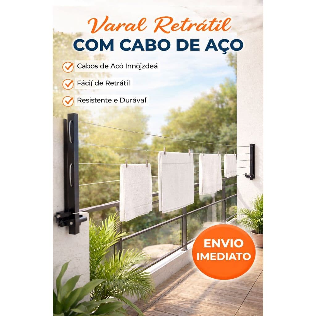 Varal Reforçado 60kg Retratil Parede Aluminio