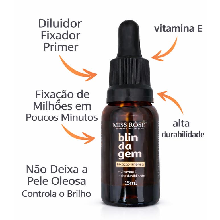 Blindagem Facial com Vitamina E Miss Rose 15ml, Alta Durabilidade e Fixação Intensa