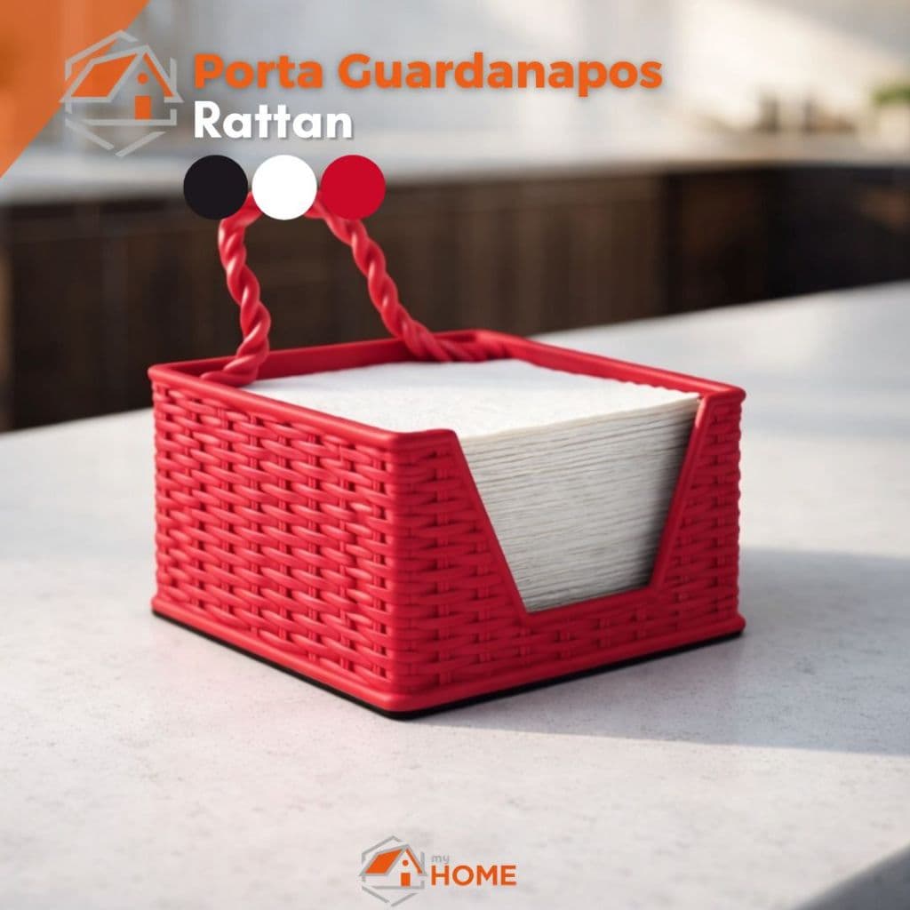 Porta Guardanapos Rattan Plástico com Alça de Proteção Resistente Várias Cores