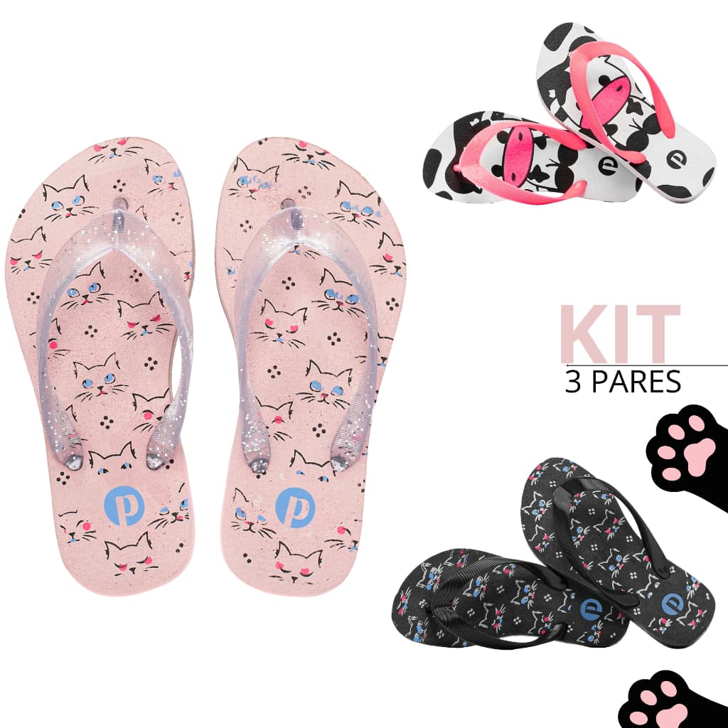 Kit Chinelo Infantil Menina Macio Leve