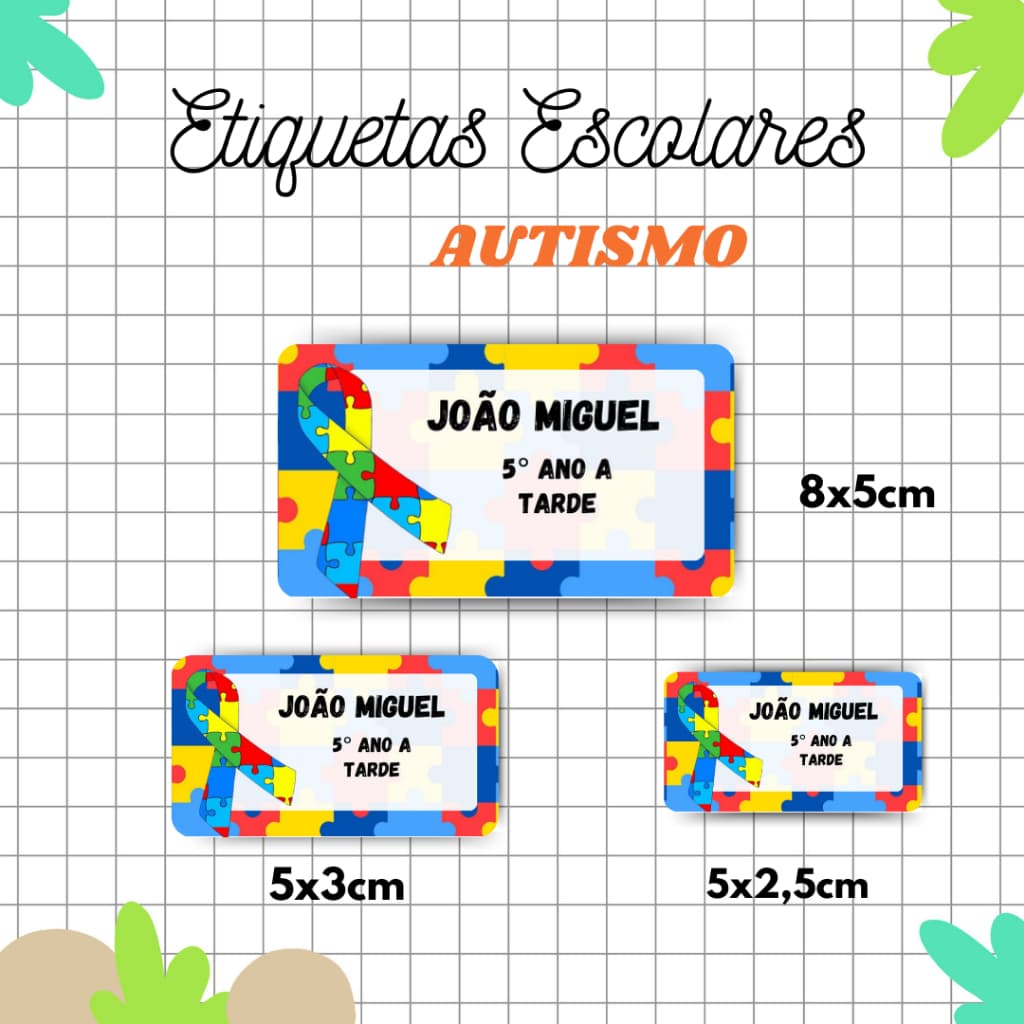 Kit Etiqueta Escolar Autismo l Adesivos Escolar l Etiquetas Personalizadas l Material Escolar l Volta as Aulas