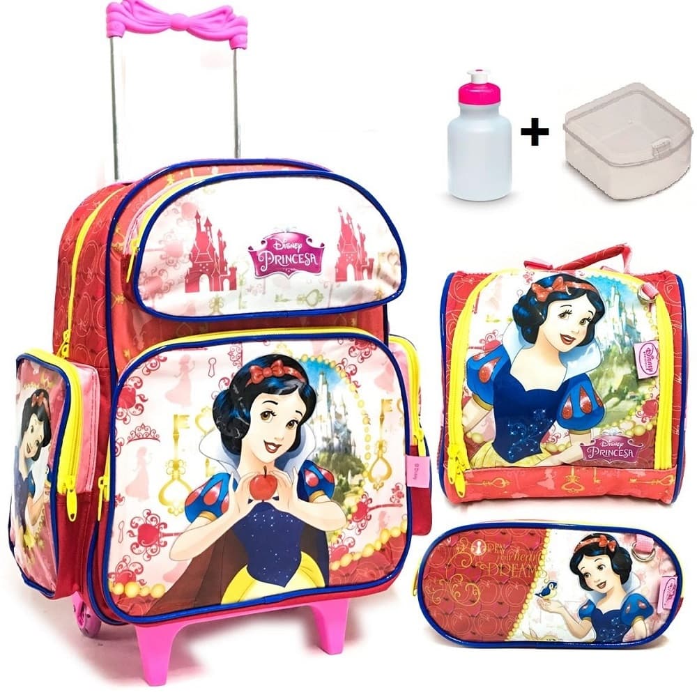 Kit Mochila Branca de Neve de Rodinhas Original + Lancheira + Potes