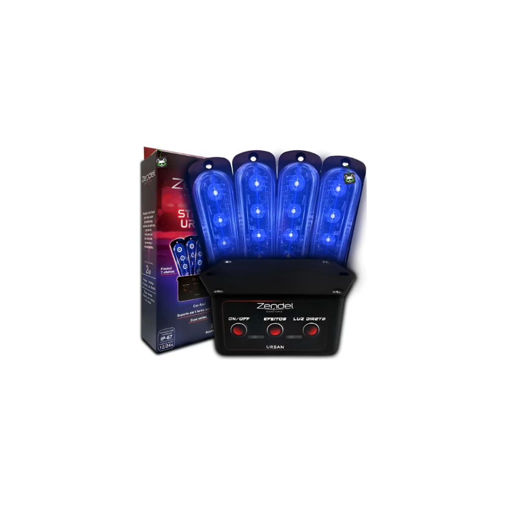 Kit Strobo Automotivo 4 Faróis Azul Urban + Central Zendel Zd-sur-az Azul