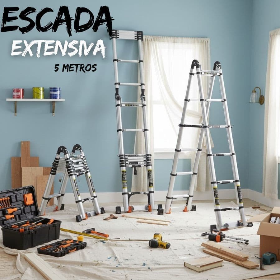 Escada extensiva de alumínio telescópica dupla multifuncional até 5 metros, ótima durabilidade