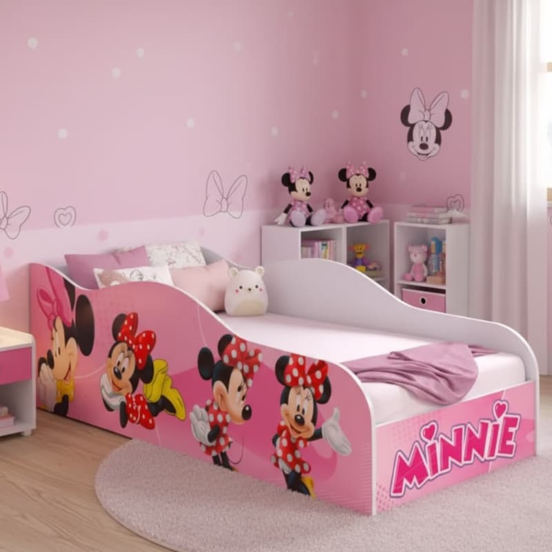 Cama Carro Mini Infantil Feminina Menina em MDF Adesivado Tematica Personagens Divertidos