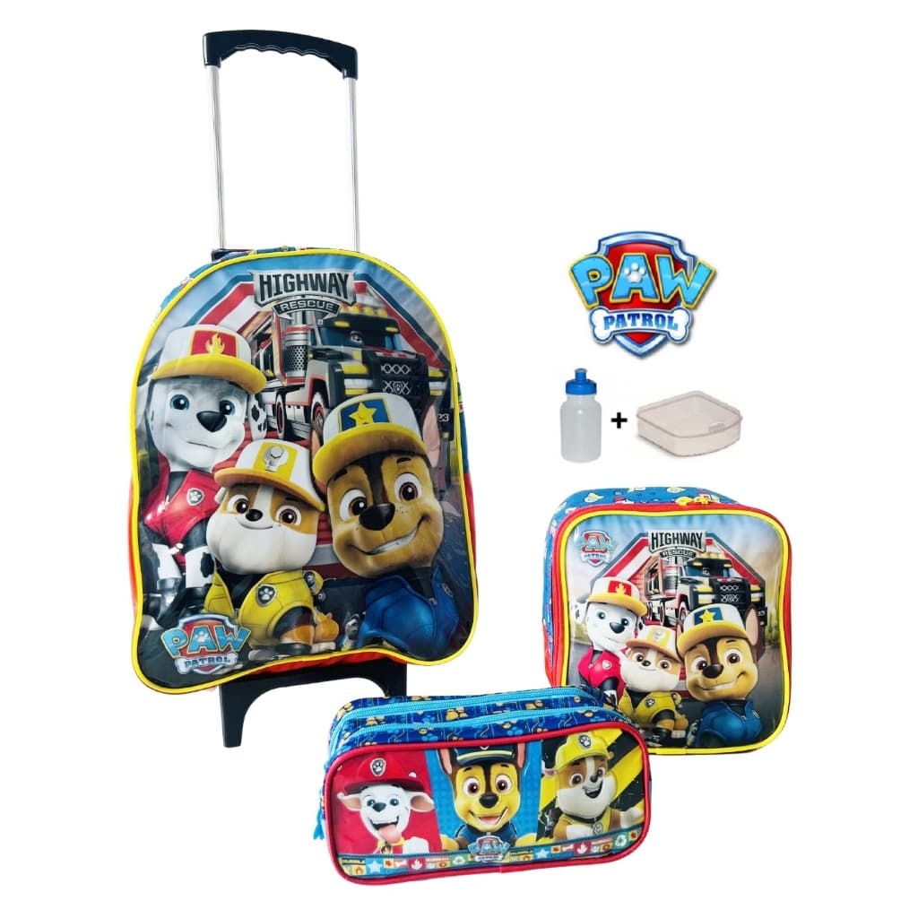 Kit Mochila Patrulha Canina Original De Rodinhas + Estojo + Lancheira