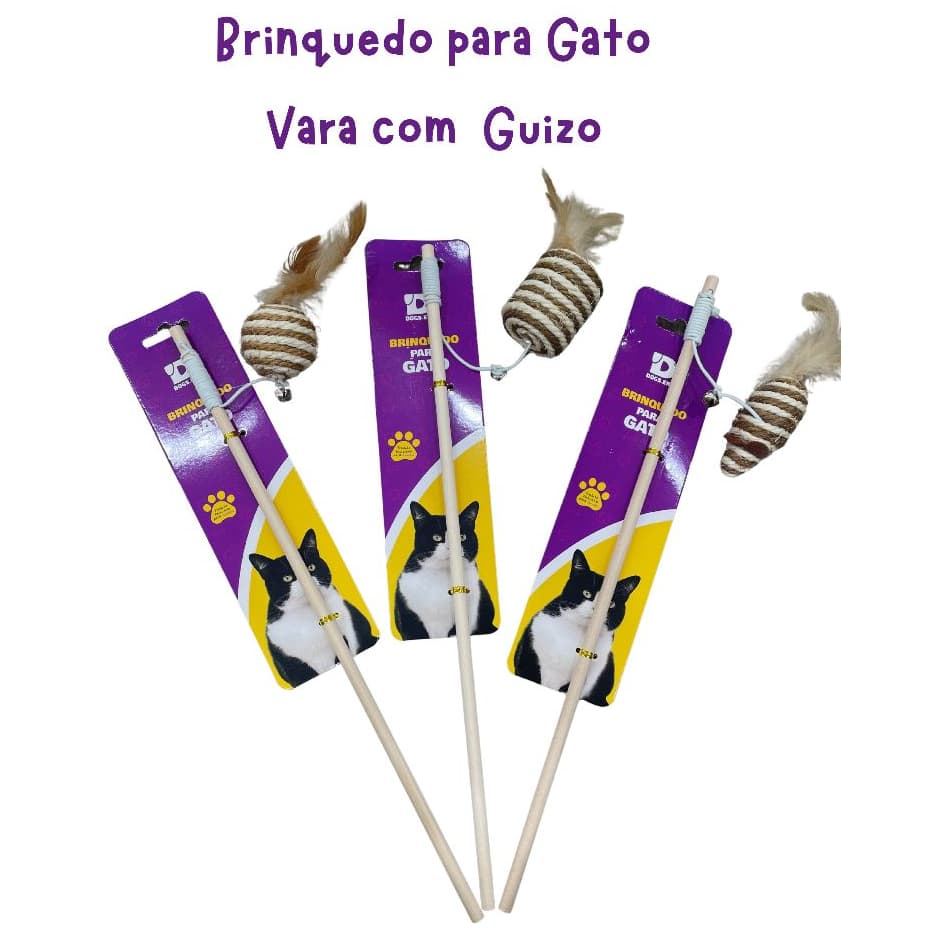 Brinquedo para Gatos - Varinha Divertida para Gatos com Penas e Sino