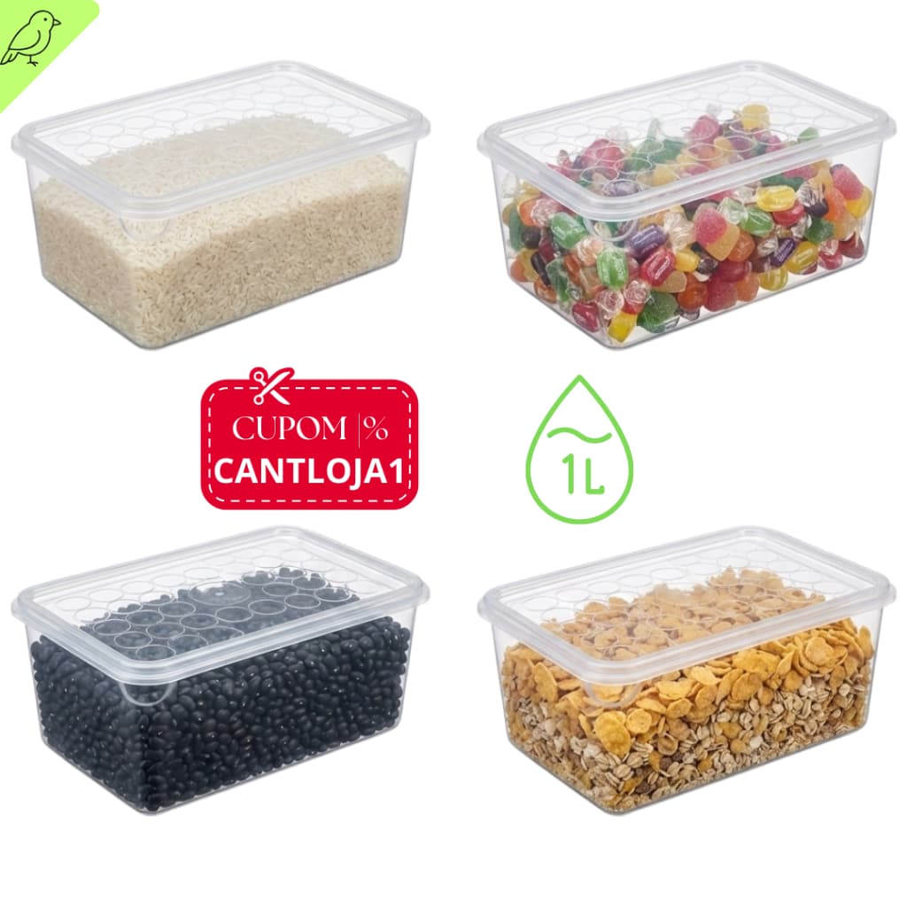 Kit Caixa Organizadora 1 Litro Transparente 4 Unidades Multiuso Para Alimentos Objetos