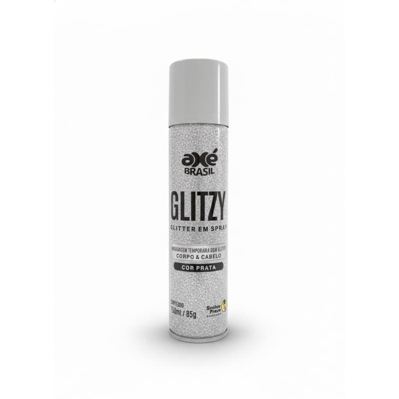 Spray Glitter Prata Axé Brasil 150ml Glitzy Carnaval Festa Corpo Cabelo Fantasia Brilho Purpurina