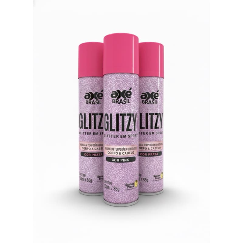 Kit 3 Spray Glitter Rosa Axé Brasil 150ml Glitzy Carnaval Festa Corpo Cabelo Fantasia Brilho