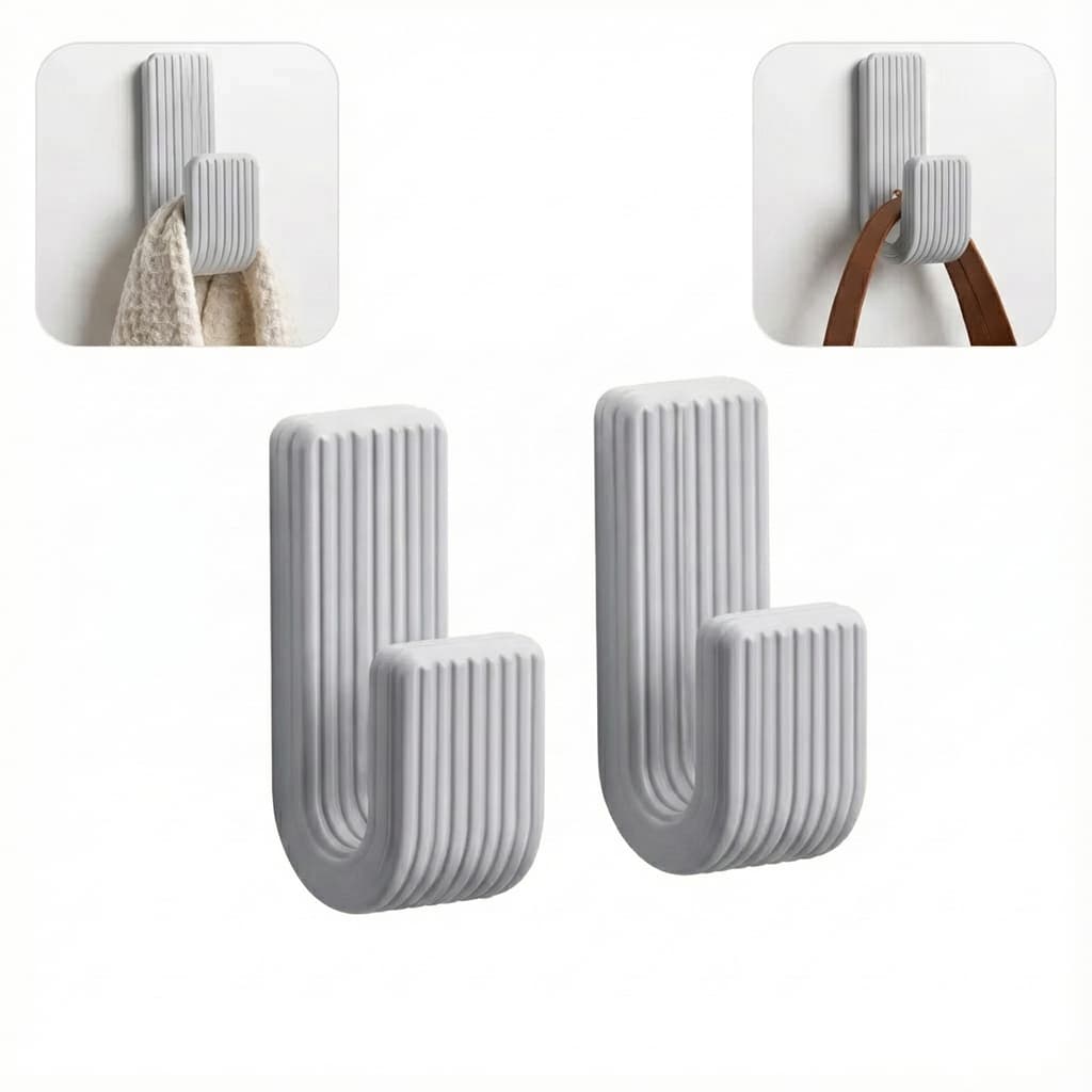 Kit 2 Ganchos Cinzas com Suporte Resistente Com Fita Dupla Face Para Toalhas Roupas Acessórios