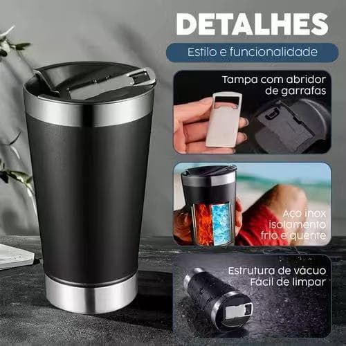 Copo Térmico Quente e Gelado Inox C/ Tampa E Abridor Copos Térmicos de Cores Vibrantes.