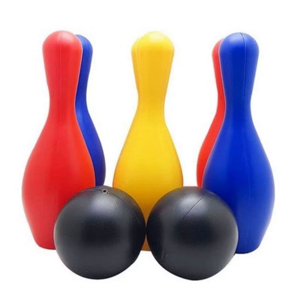Jogo de Mini Boliche Infantil Brinquedo Plástico Colorido 6 Pinos e 2 Bolinhas Super Resistente