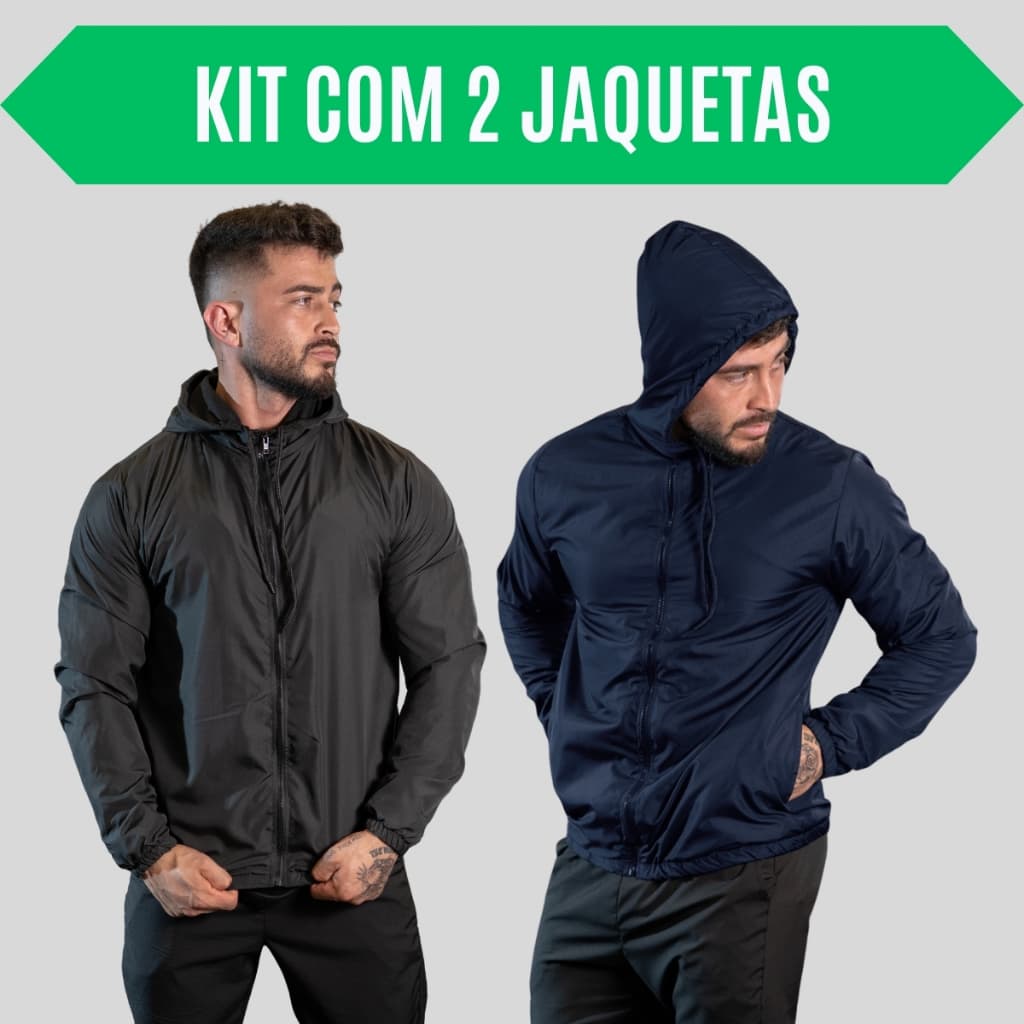 Kit 2 Jaqueta Corta Vento Masculina Forrada Com Capuz Sem Marca
