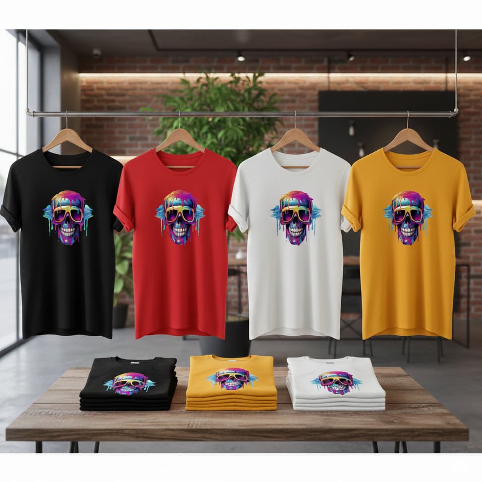 Camiseta masculina Básica  Algodão Premium - Diversas Cores (Branca, Amarela, Vermelha) caveira