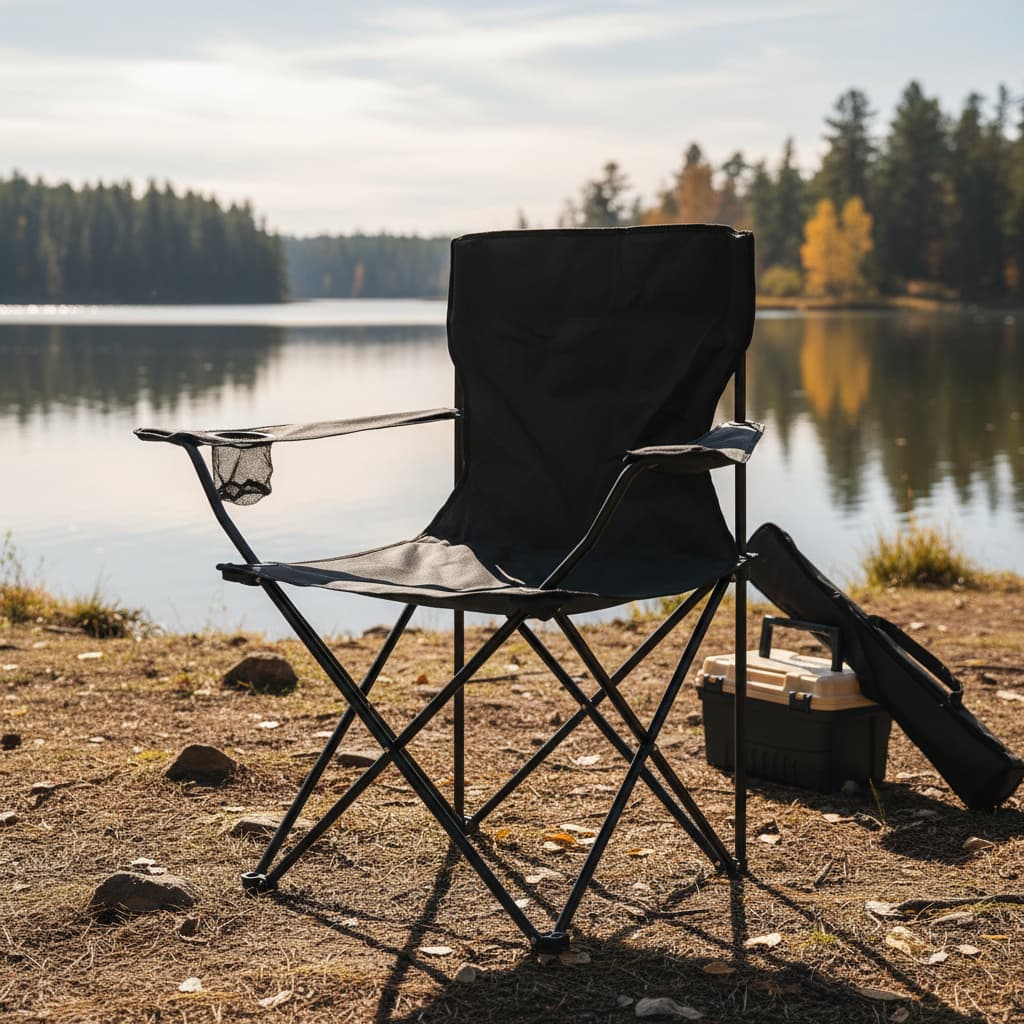Cadeira De Pesca Acampamento Ar Livre Dobrável Bolsa Camping preto Portátil C/ Porta Copos