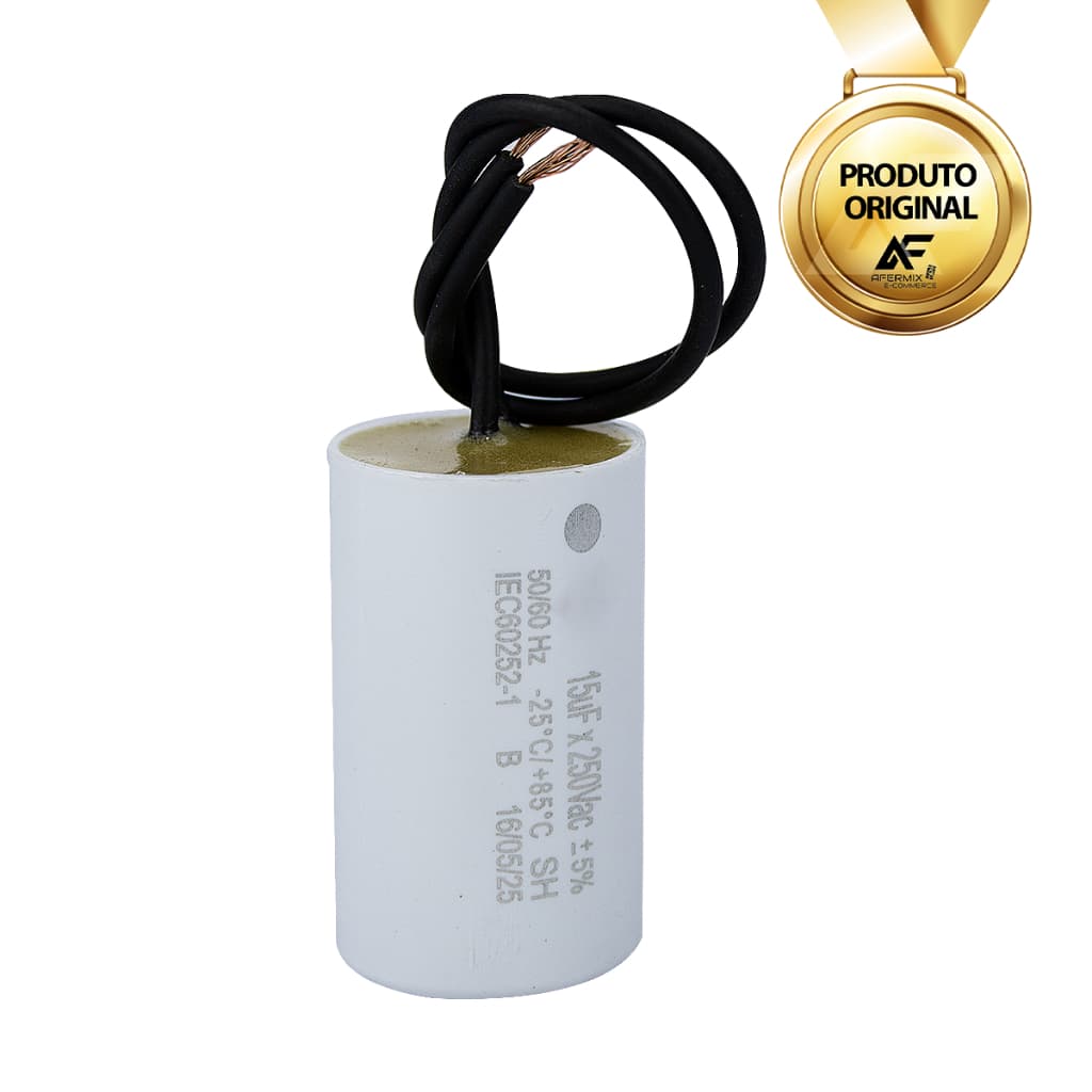 Capacitor 15uf 250v 2 Fios Para Motor de Portão Eletrônico