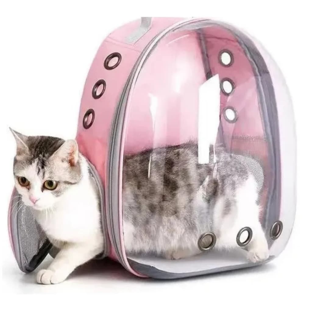 Mochila Pet Transporte para Cães e Gatos Visão Ampla com Entrada de Ar