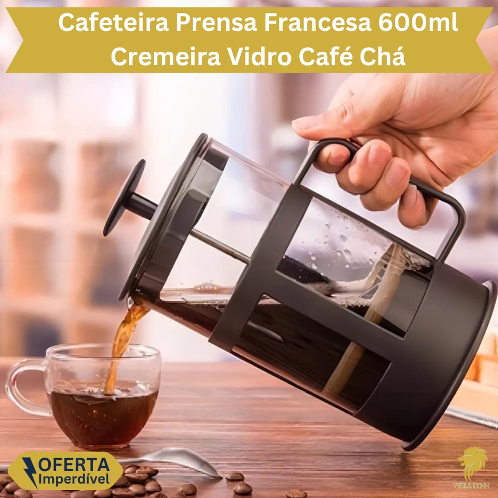 Cafeteira Prensa Francesa Elegante Cremeira Café Leite Chá 600ml Multiuso