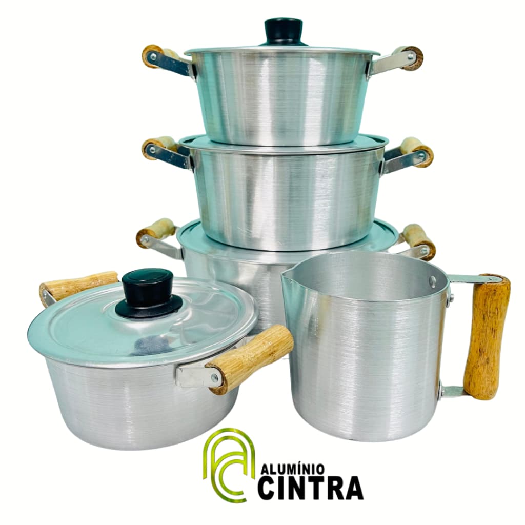 Jogo De Panelas em Alumínio Grosso Polido + Leiteira/Canecão Kit 5 peças